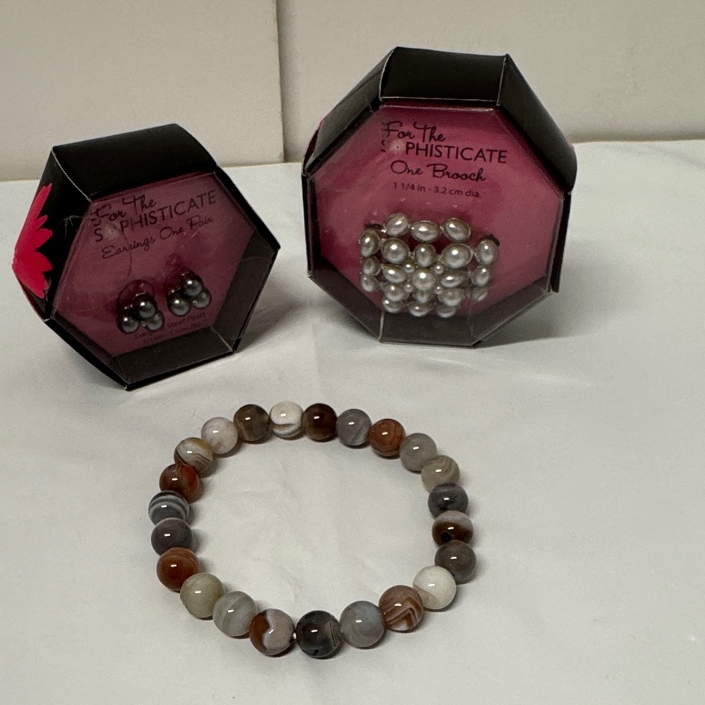 For the Sophisticate - Women's Beaded Bracelet, Brooch, & Earring Gift set. New